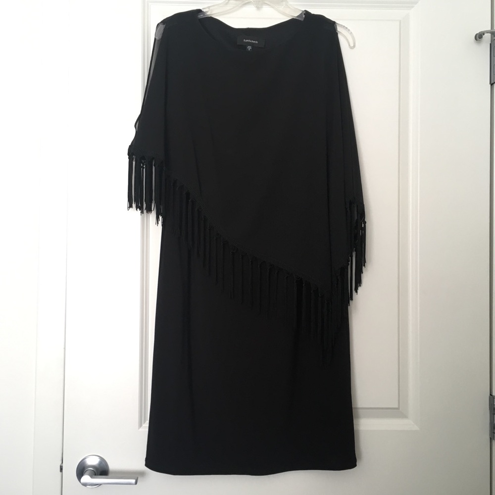 Black Dress with fringe cape overlay